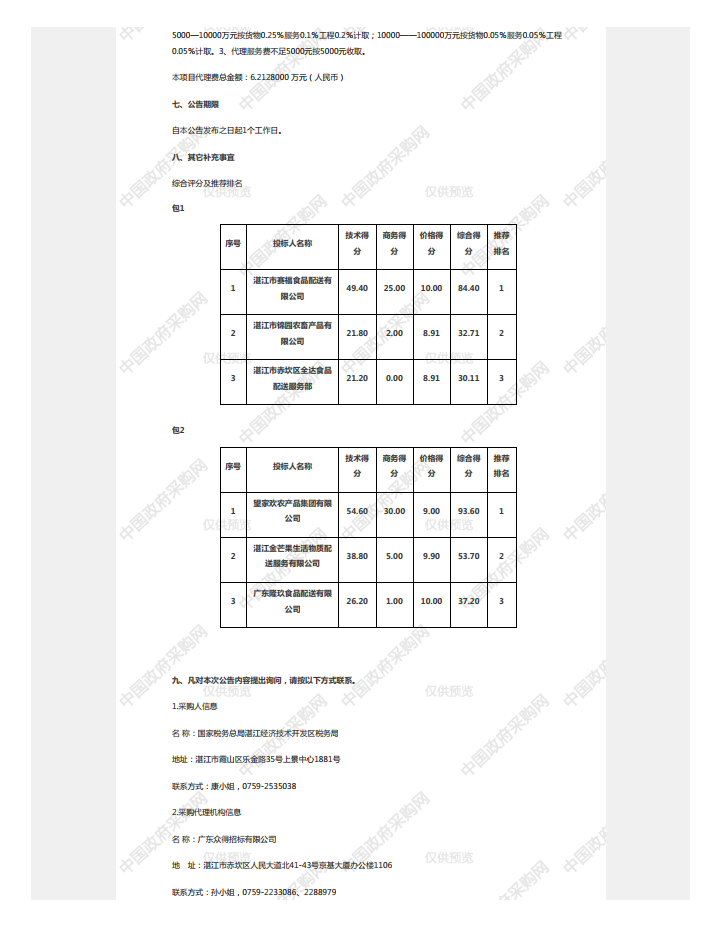 國家稅務(wù)總局湛江經(jīng)濟技術(shù)開發(fā)區(qū)稅務(wù)局機關(guān)食堂2023年-2025年度食材配送服務(wù) 采購項目【項目編號：ZDZJ23-Z21006】中標(biāo)公告(圖2)